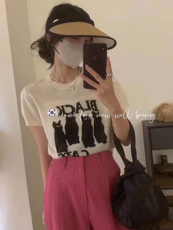 [free studio] Korean kitten printed T-shirt 2258\hjy