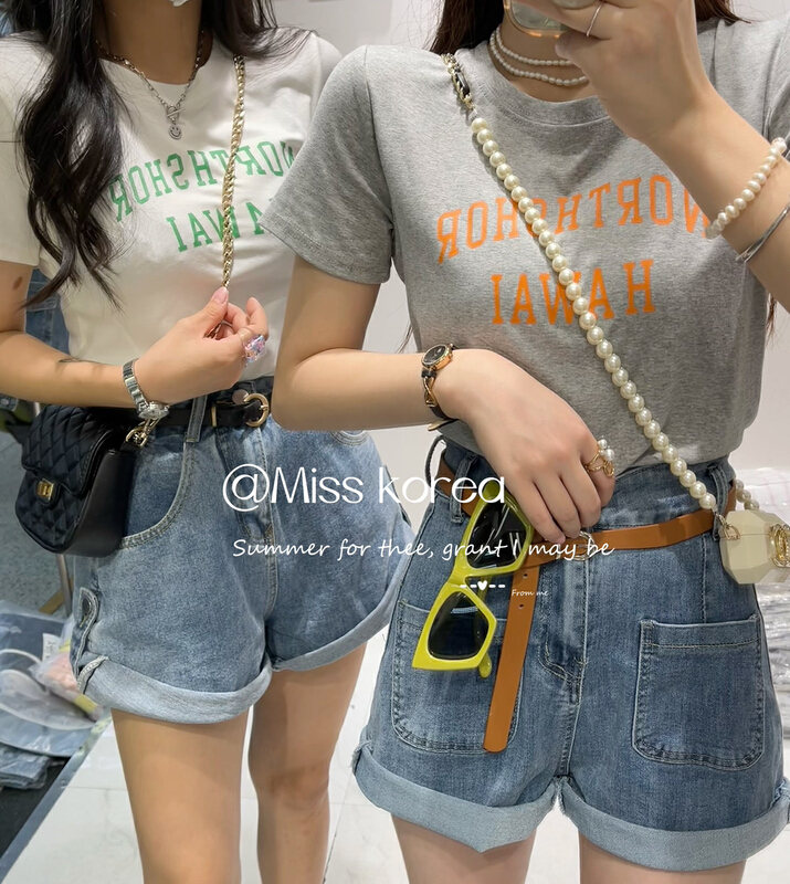 [Miss Korea] simple and versatile letter printed short sleeve T-shirt 6845\hbx