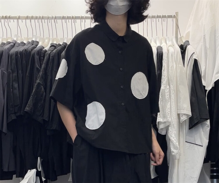 [three and two out] single breasted contrast Dot Shirt 99080\l