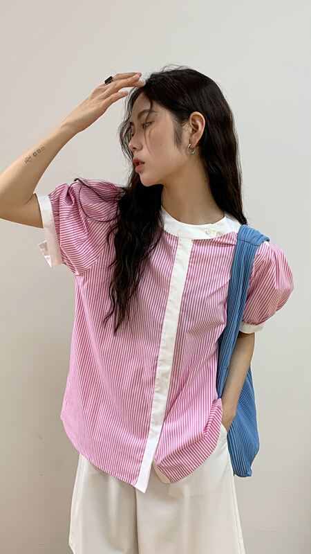 [onivinage oni] contrast fashion Round Neck Shirt ol222s5101\zxl