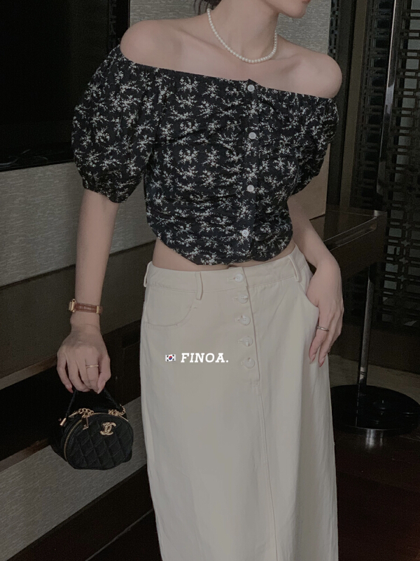 [finoa] elegant temperament pattern breasted elastic shirt 10555