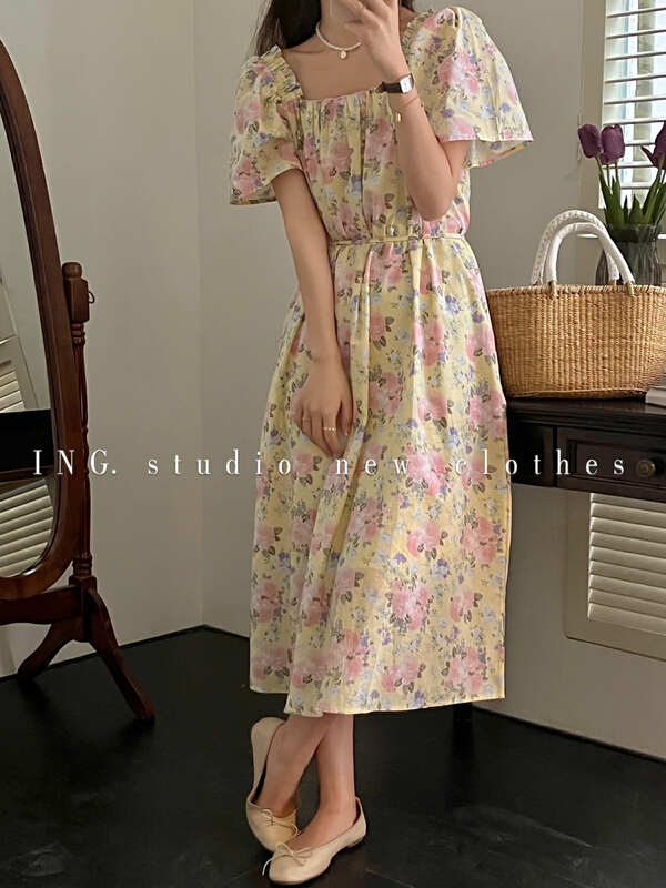 [ing] French retro Decor flying sleeve dress 9096