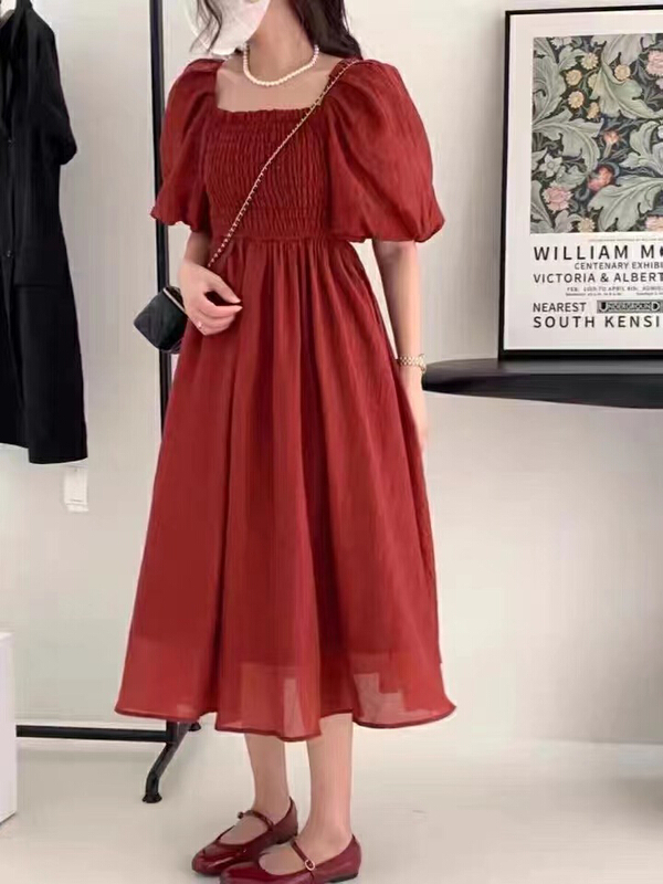 [miss Xixi] Korean pleated square neck dress 1560\l