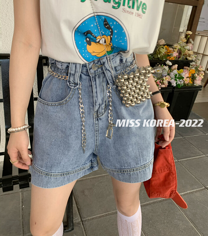 【 Miss Korea 】 high waist and thin, versatile loose casual denim shorts 6818\hbx