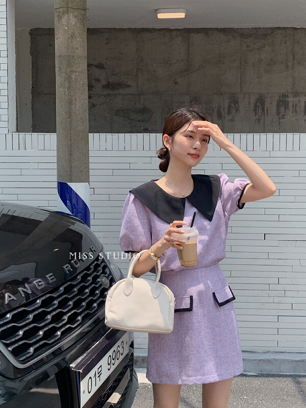 [miss miss home] Korean color matching collar small fragrance temperament suit l6636