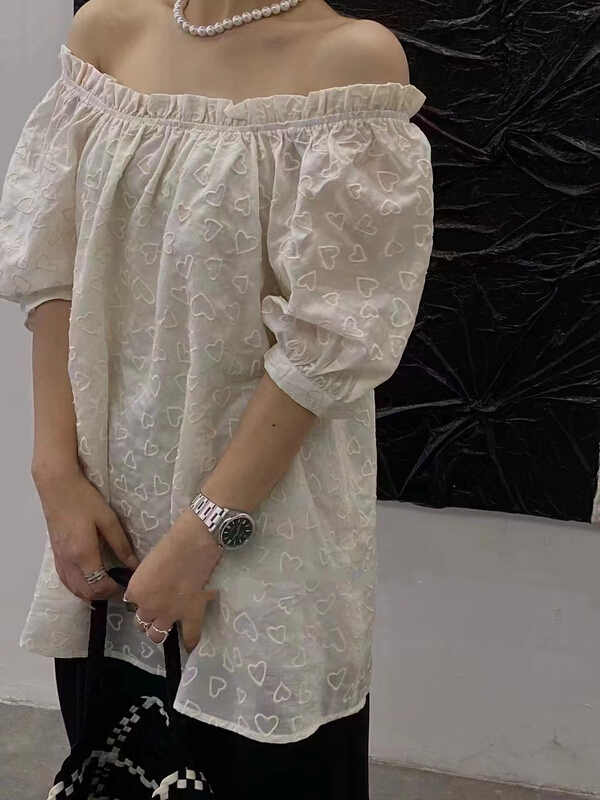 [MI] Korean customized fabric love embroidery off shoulder blouse (only selling blouses) 9721\pcz