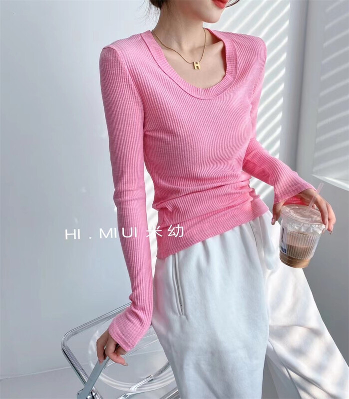 New year in early spring! 【 m · young 】 round neck elastic solid color slim fitting bottoming shirt 8015\hjy
