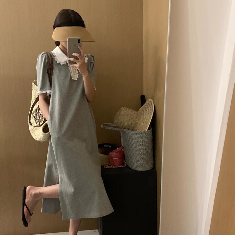 【 bobi 】 Korean color block doll neck loose bubble sleeve dress 8940\hjy