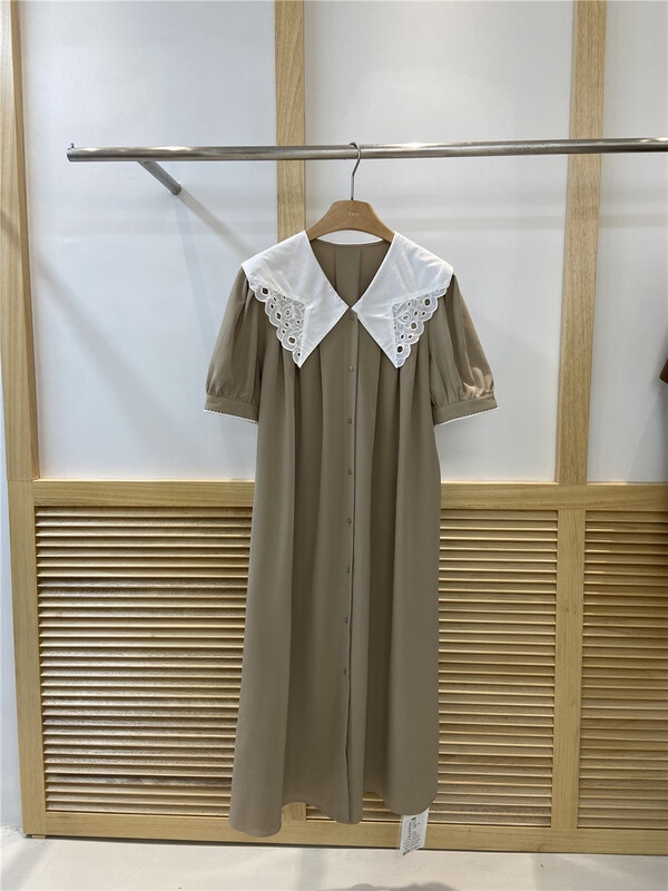 [xhm] large lapel lady style bubble sleeve dress 2071\zjy