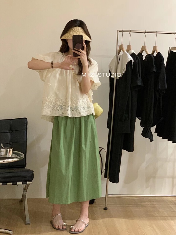 [m.zi studio] simple small fresh embroidery versatile shirt 5872\hbx