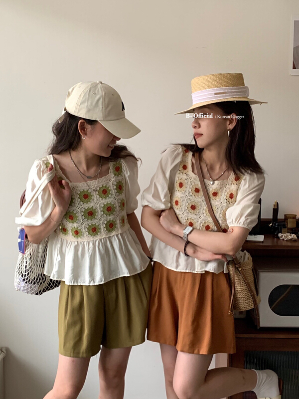 [B plus] three dimensional Crochet stitching shirt 22-9407-2\hbx