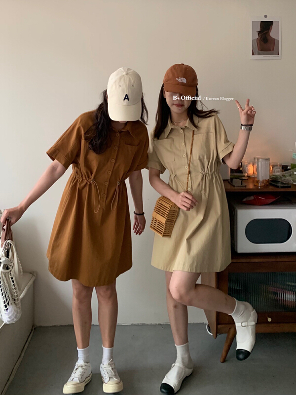 [B plus] new tooling in early summer Tiansi washing cotton elastic waist dress 22-9475-2\hbx