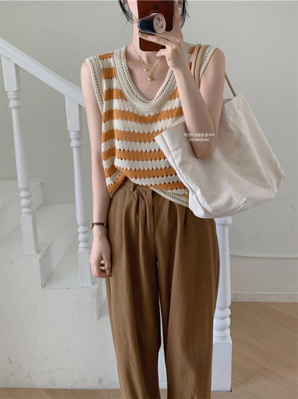 [h-xl] Japanese stripe versatile sleeveless vest / suspender (vest only) m3037\ll