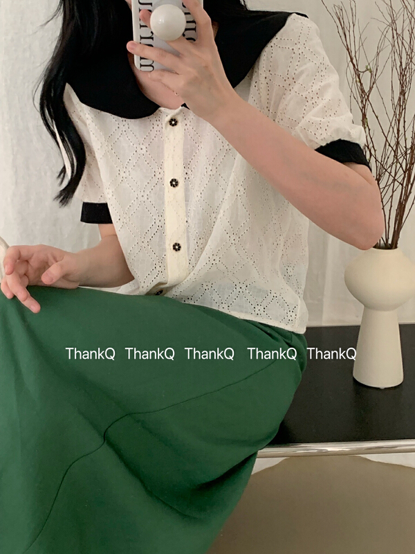 In early summer! [thankq] Korean lace splicing shirt 6836\zsy