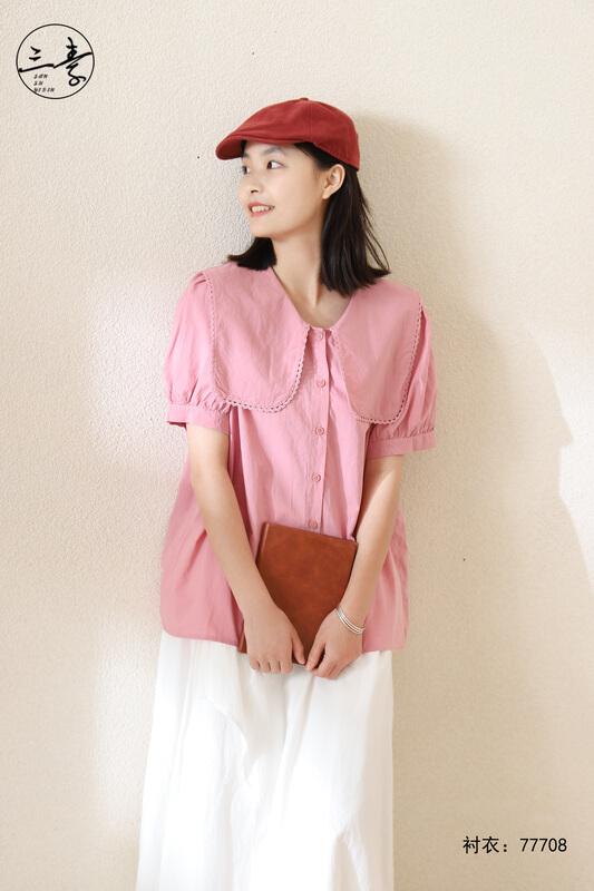 [original three plain clothes] literary and artistic style leisure slim shirt 77708