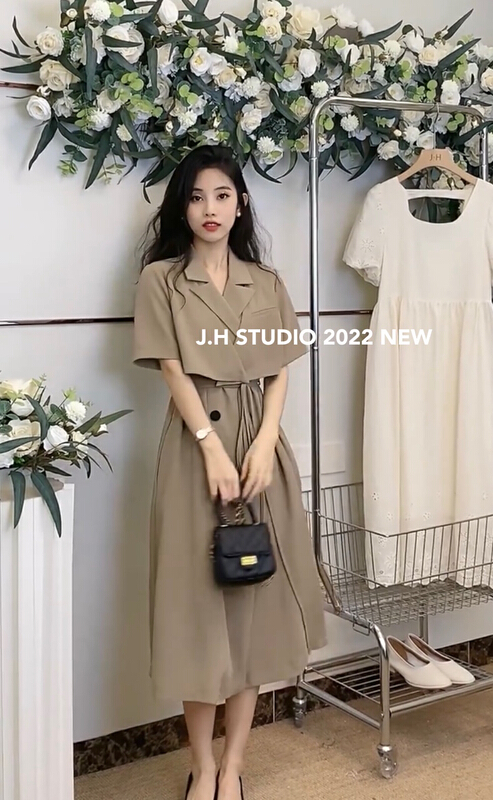 [JH] fake two lace up suit dress (with belt) 41816\pcz