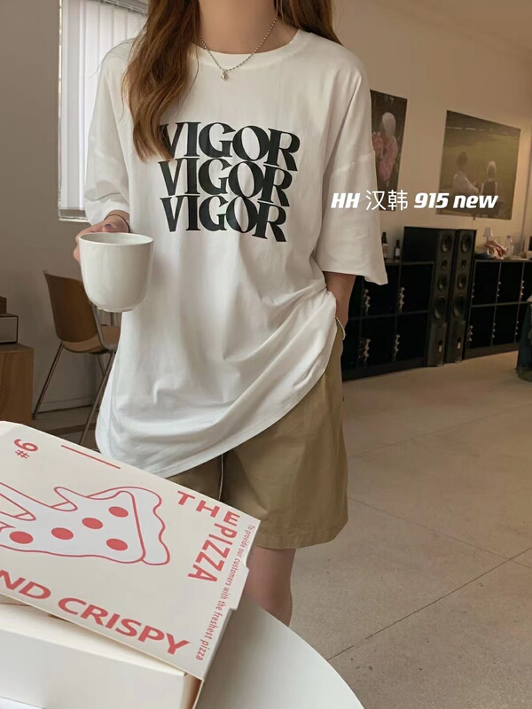 [HH &miss Lai] three row letters printed loose short sleeve T-shirt ys1-915\l