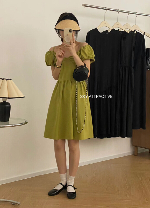 [sky] French strap off shoulder dress 19309\hbx
