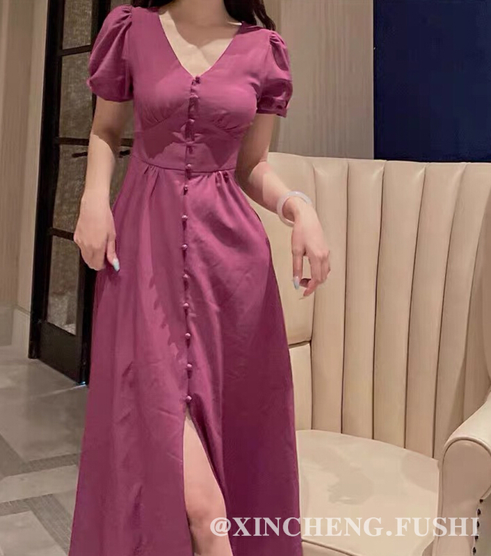 [Xinsheng] French retro court style long split thin dress hp6011\pcz