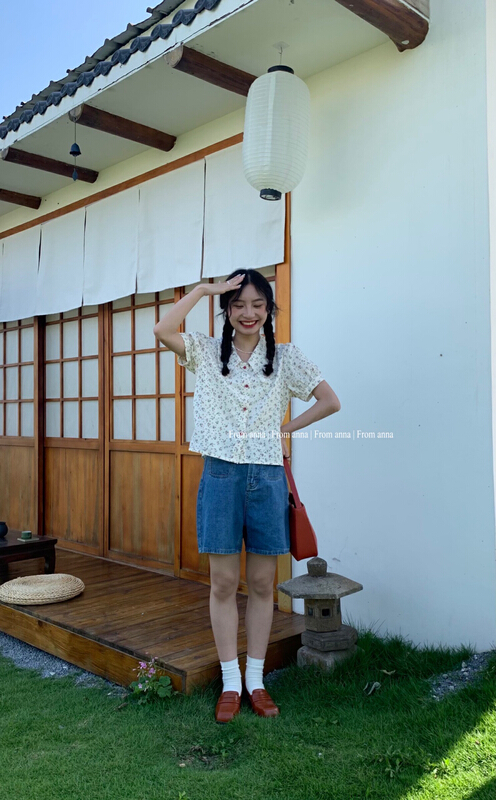 [from Anna] Korean floral bubble sleeve button up shirt 6200\lsw