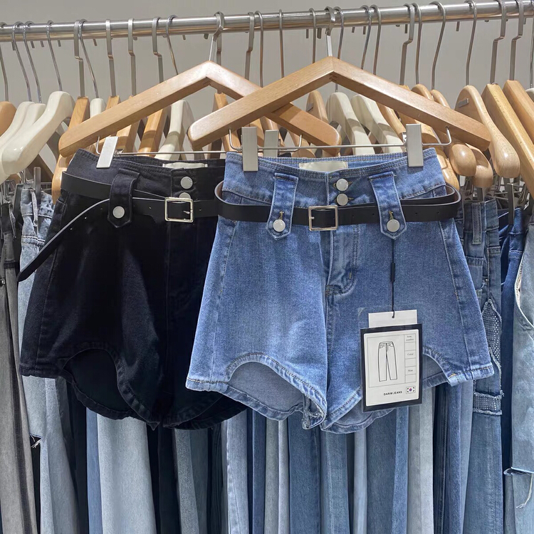 [by flow] Korean high waist thin denim shorts (with belt) w653\xyy