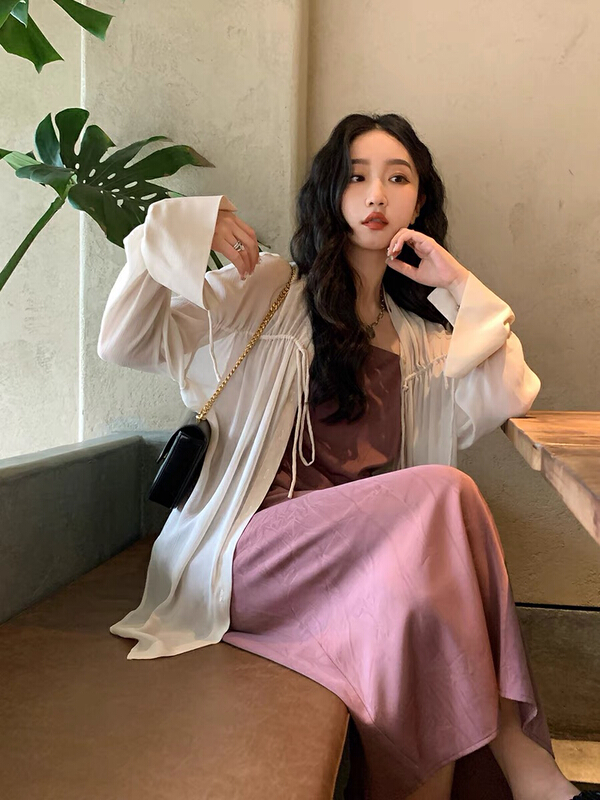 [savage] French retro Lapel drawcord design loose long sleeve sunscreen shirt e8626\wpl
