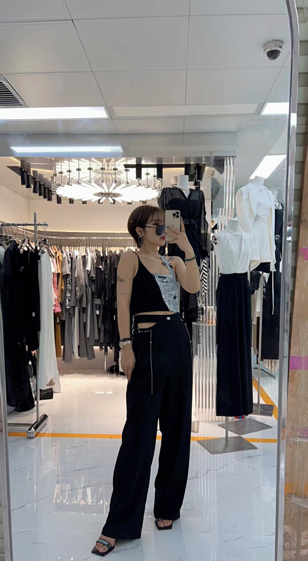[semi plain] hollow waist straight casual pants q801\zjy