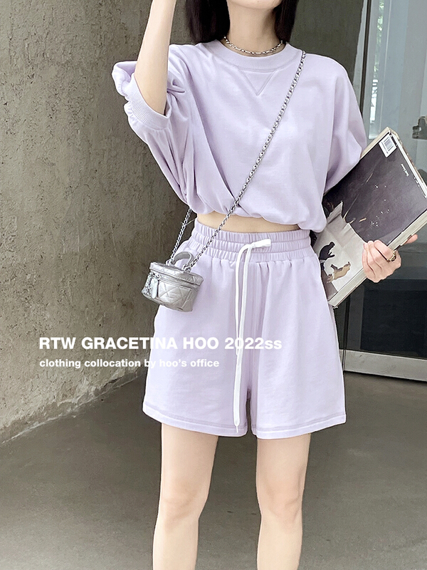 [gracetina Hoo] design wide shoulder casual short sleeve set tz2120\zxl