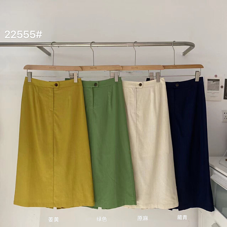 [note] Korean version of versatile temperament high waist thin cotton linen skirt 22555\hbx