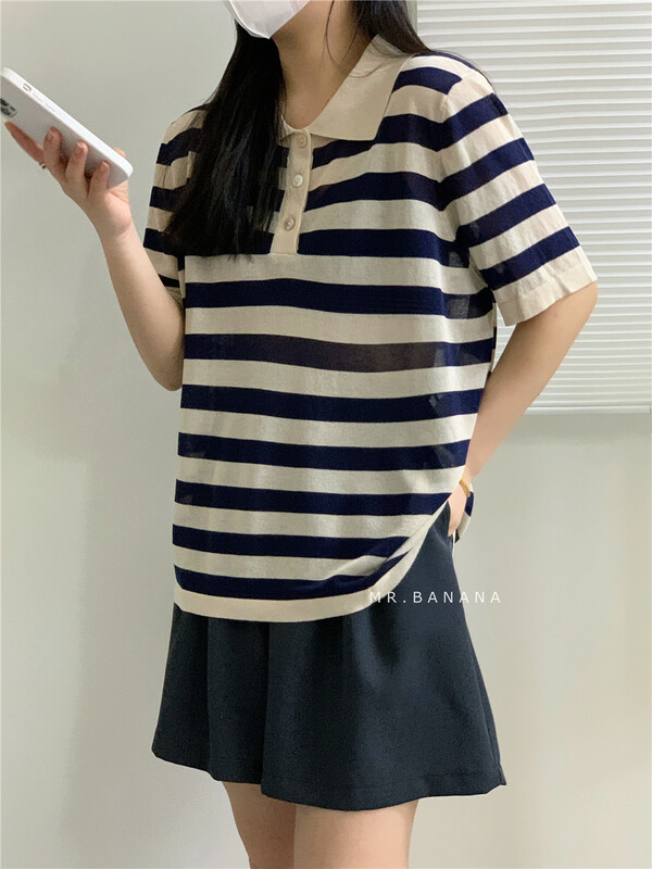 [mr.banana] striped loose Pullover Polo f12\l