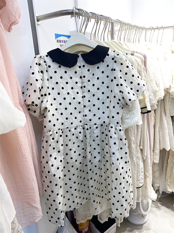 [wanwan] color blocked baby collar Polka Dot flocking dress 6696\hbx