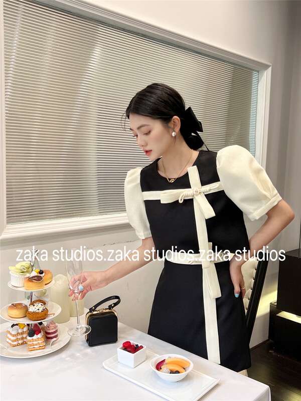 [Zaka] round neck color matching blouse + lady style skirt suit ys1-w58269\ll