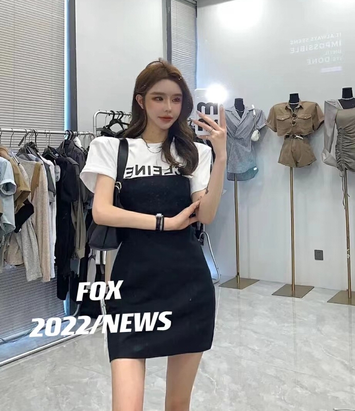 [fox] fake two letter color matching Pullover dress 8777\wtt