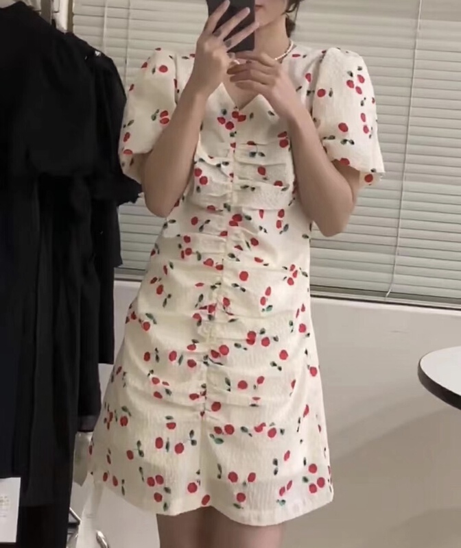 [the most] V-neck aging small fresh dress 8857-1\hbx