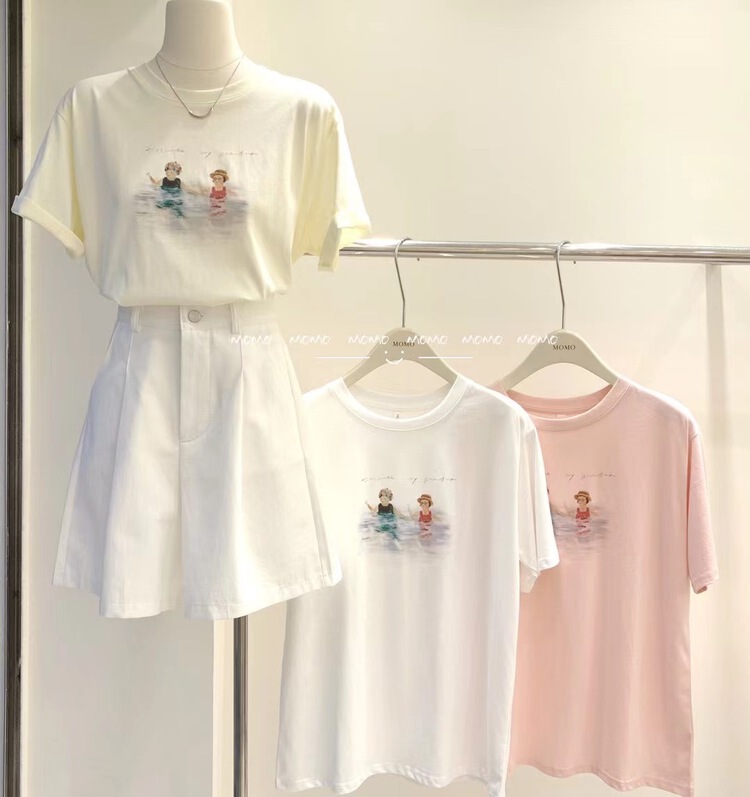 [Momo] casual character print short sleeve T-shirt 3903\hbx