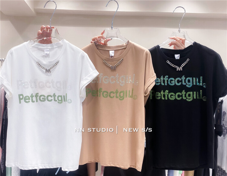 [NN] casual simple hot drill short sleeve T-shirt (with chain) 9688\xyy