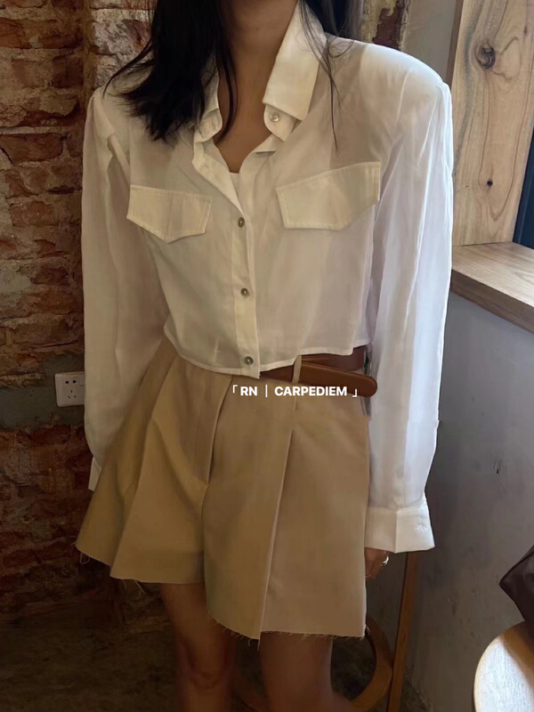 [RN] Korean fashion casual high waist single breasted shoulder pad long sleeve shirt 81303\ll