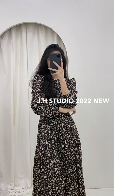 New year in early spring! [JH] net red wind floral retro western dress (with belt) 40888\hjy