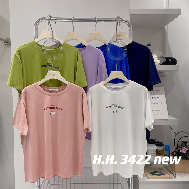 [HH &miss Lai] round neck lettered short sleeve T-shirt 3422\l