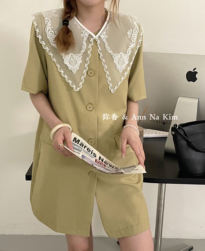 [Mi Xiang] Korean temperament solid color round neck dress (with Lace Shawl) mx5201-1\hjy