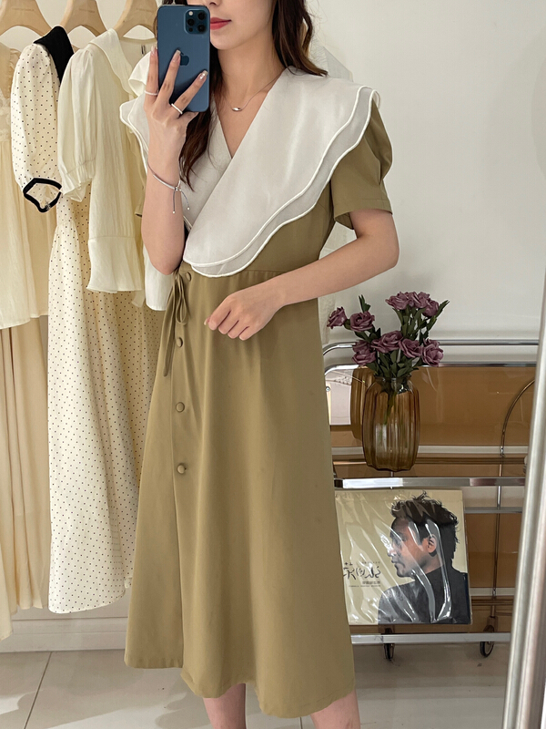 [Sunday morning] French romantic Ruffle lace up waist dress 9077\zjy