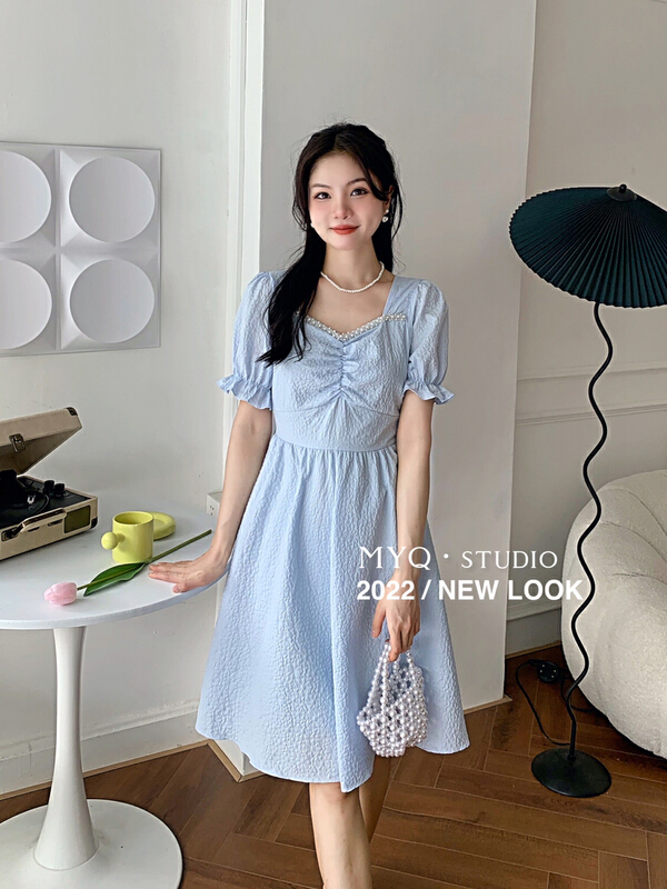 [m.yqueen] fashion temperament nail bead thin dress (with waist rope) (dress only) 8610\\cl