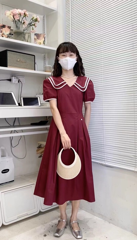 [c.hfeiyang] square neck color contrast edge crimp dress 6835\hbx