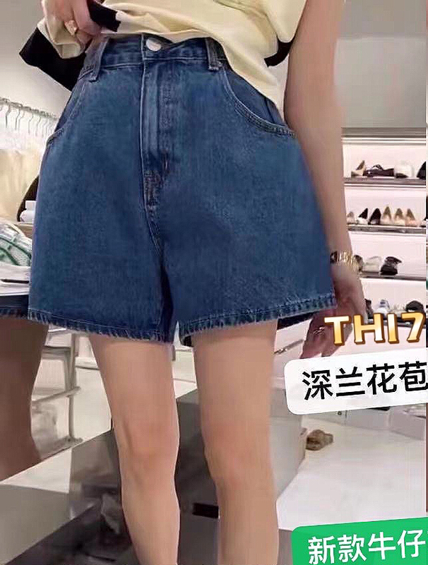 [T.H] simple, fashionable and versatile high waist bud waist denim shorts (without belt) 17106\lsw