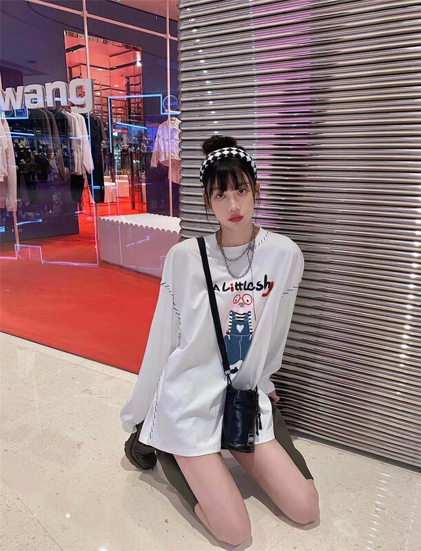 New year in early spring! [big C studio] casual letters cartoon printed loose long sleeve T-shirt 1723\pcz