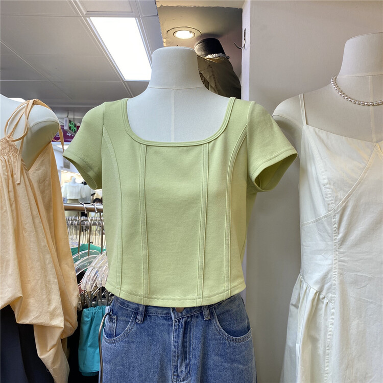 [cepar] sweet temperament square neck short sleeve T-shirt 7218\hjy