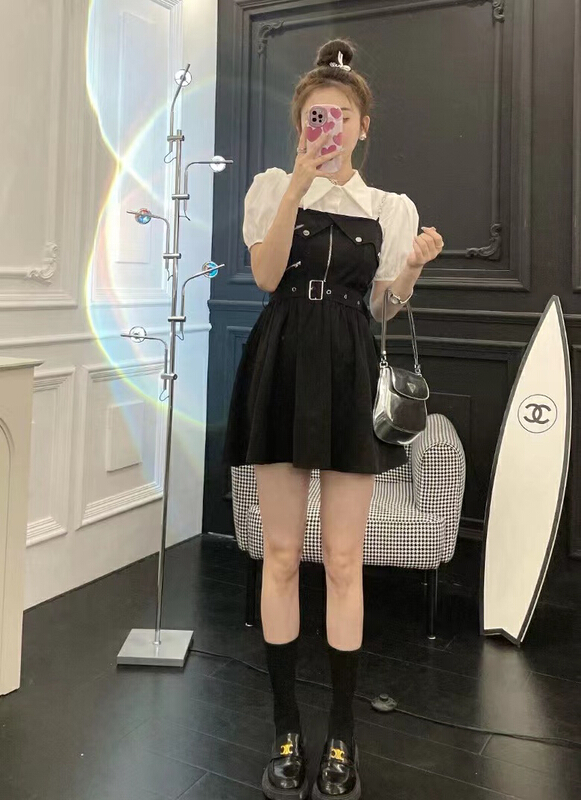 [M.H] Korean style shirt + sexy suspender Dress Set (with belt) 8410\pcz