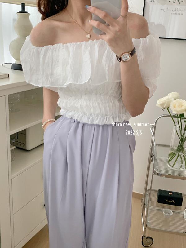[choco] candy color one shoulder two elastic shirts 8330\hbx