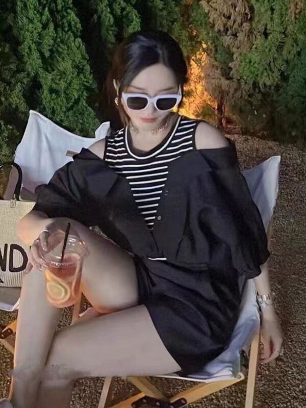 [I-D] Korean version off shoulder fake two piece blouse 6112\ll