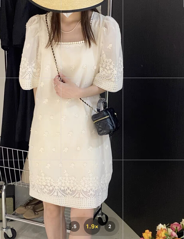 [Dai Dai] Korean chic summer French temperament square collar exposed collarbone lace embroidery hook flower loose bubble sleeve dress 4908\hbx